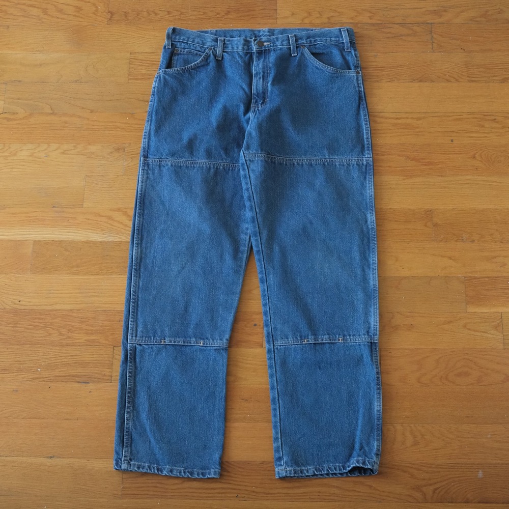 Wrangler Double Knee Work Pants Mens Blue Denim Utility Rugged 36x32 15293SNB